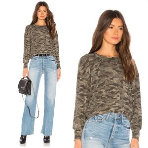 Joie Caleigh Green Camo Soft Cozy Camouflage Crew Neck Sweater Sweatshirt